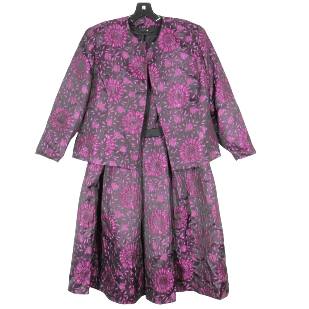 CHANCELLE Purple TEXTURED FLORAL Zip/Button EVENING PARTY Fit/Flare Dress SET 16